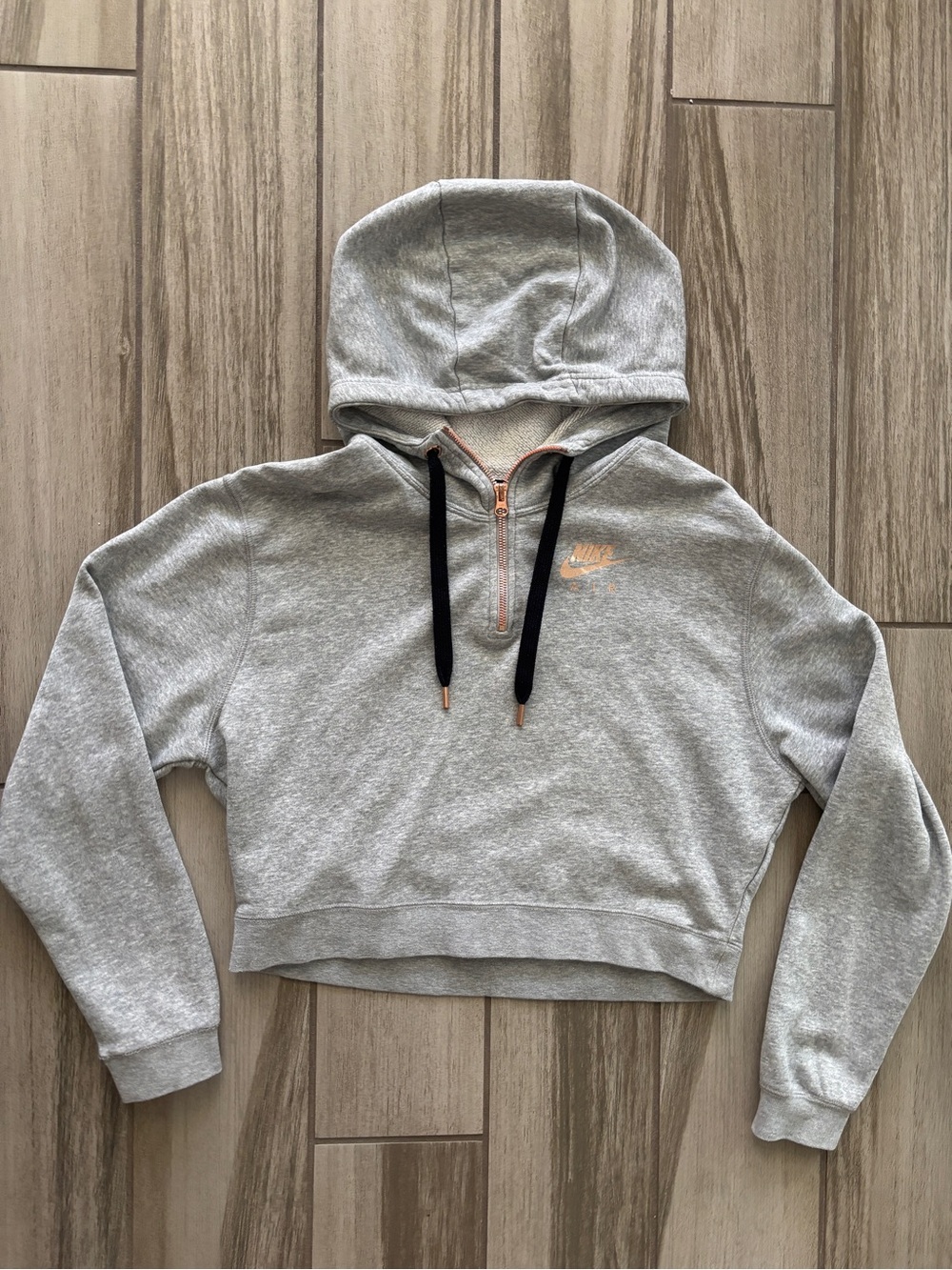 Nike Light Gray Cropped Hoodie with Rose Gold Zipper